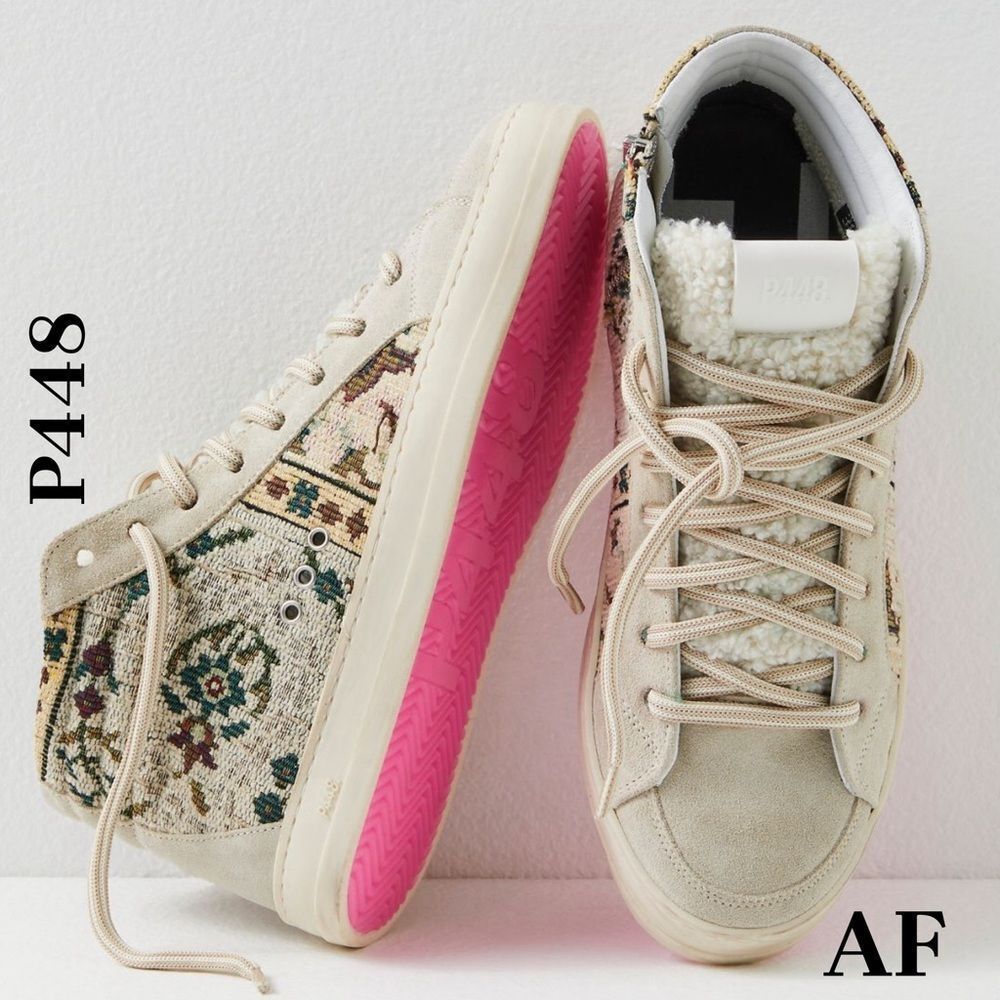 P448 Lila Sherpa Women's Beige and Pink High-Top Sneakers Size 40 New